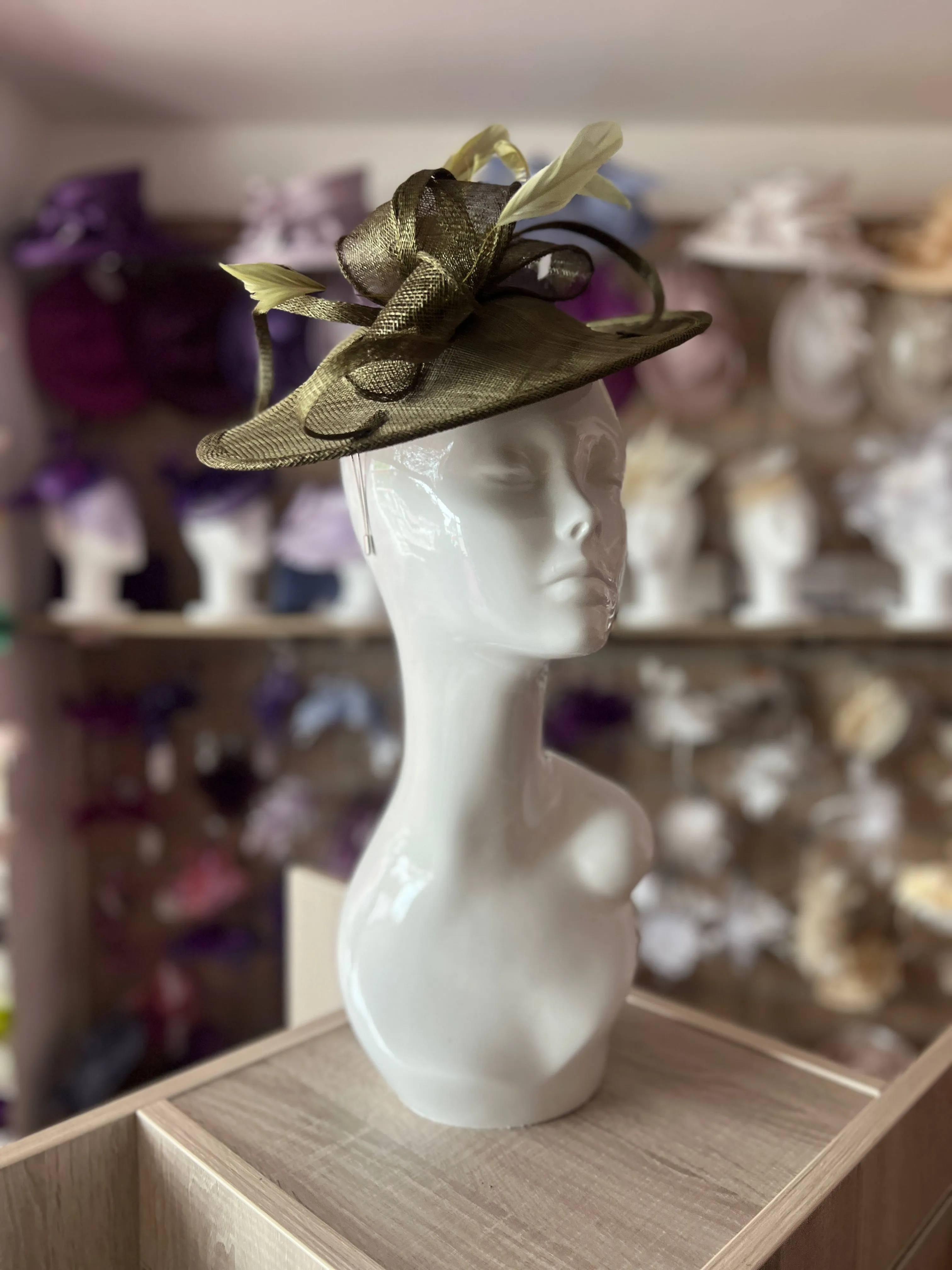 Olive Teardrop Disc Fascinator