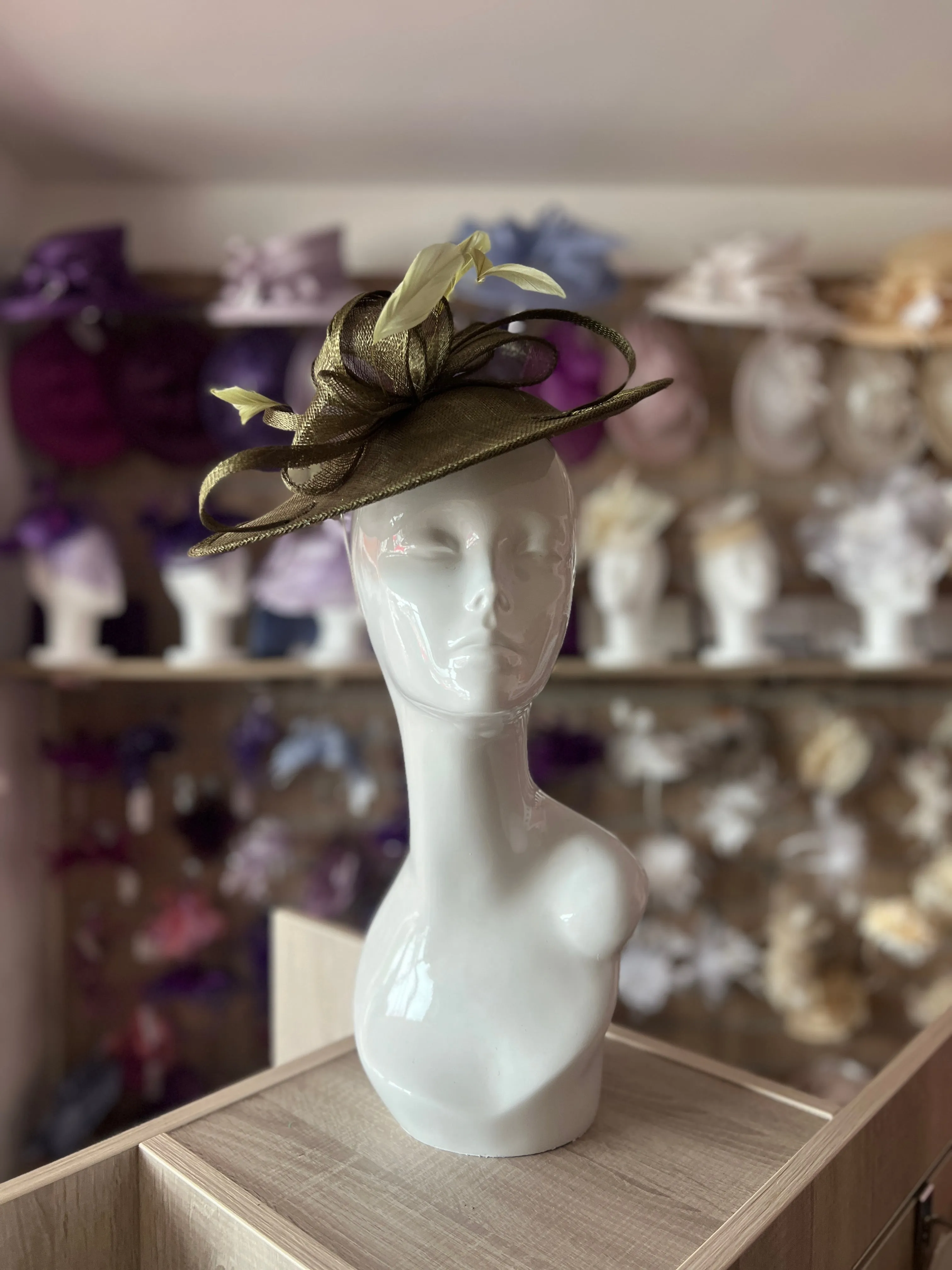 Olive Teardrop Disc Fascinator