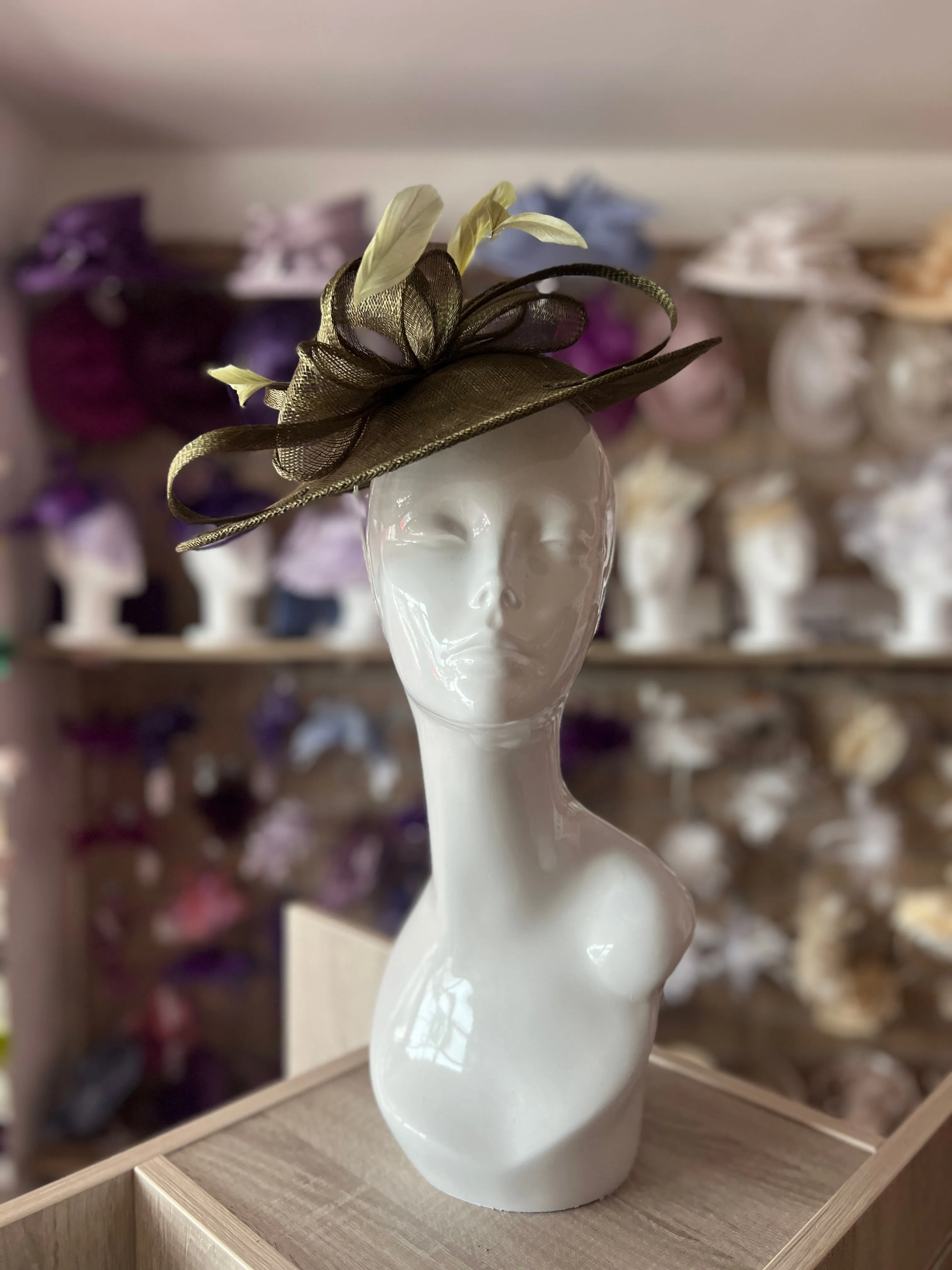 Olive Teardrop Disc Fascinator