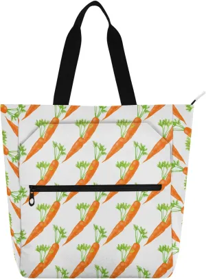 Orange Carrots Book Tote Bag with Zipper Pocket Large Capacity Casual Shoulder Bag for Women, Top Zipper Closure Holiday Gift