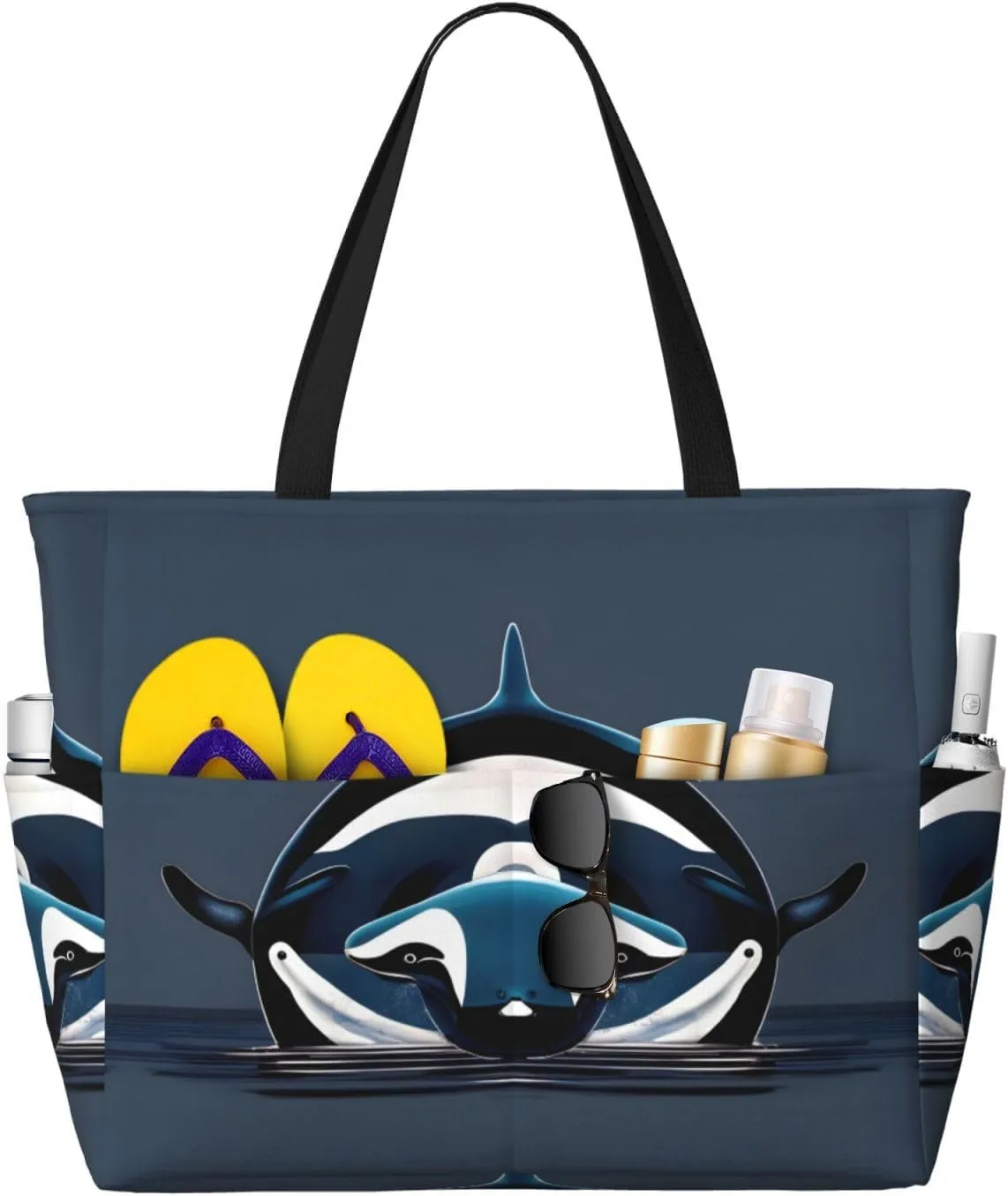 Orca Killer Whale Print Spacious Hand-Held Tote,Sand-Resistant Beach Carry Bag For Fashionable Ladies