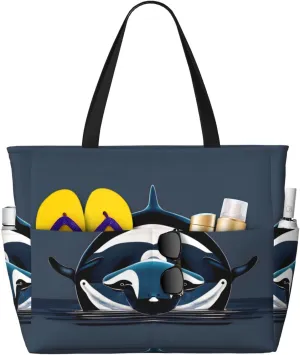 Orca Killer Whale Print Spacious Hand-Held Tote,Sand-Resistant Beach Carry Bag For Fashionable Ladies