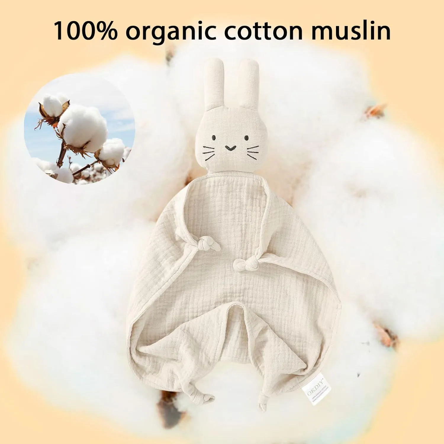 Organic Cotton Bunny Loveys for Babies,Newborn Baby Lovey Security Blanket,Lovies for Babies New Born Baby Unique Neutral Gifts Boys and Girls (Bunny-Khaki)