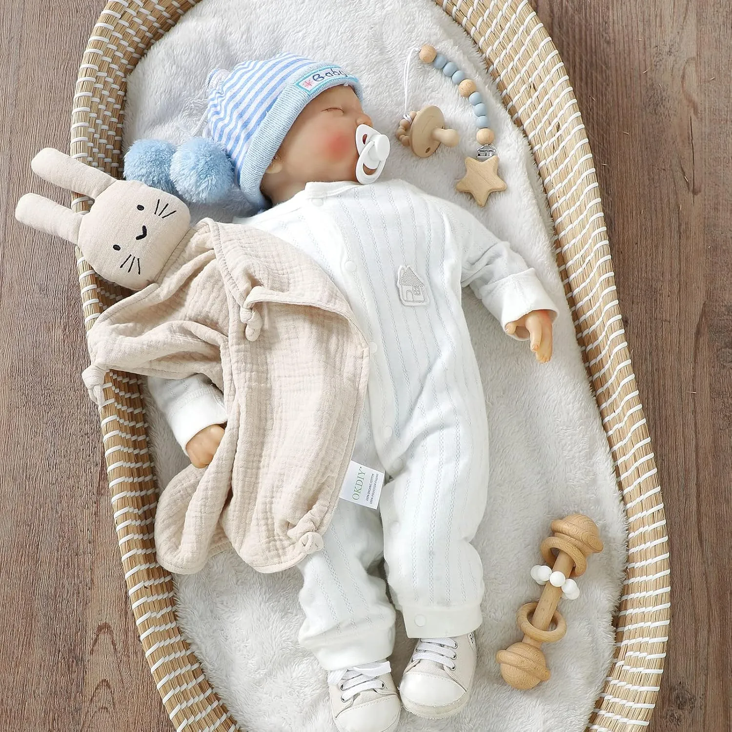 Organic Cotton Bunny Loveys for Babies,Newborn Baby Lovey Security Blanket,Lovies for Babies New Born Baby Unique Neutral Gifts Boys and Girls (Bunny-Khaki)