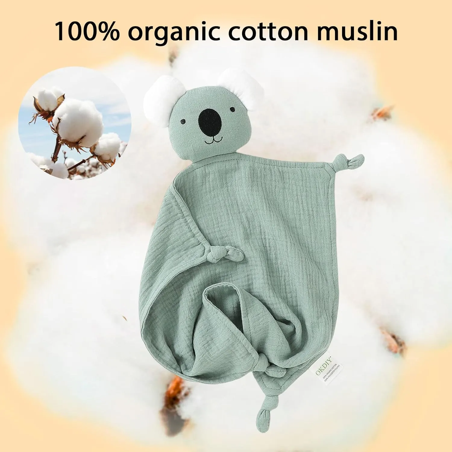 Organic Cotton Bunny Loveys for Babies,Newborn Baby Lovey Security Blanket,Lovies for Babies New Born Baby Unique Neutral Gifts Boys and Girls (Koala-Green)