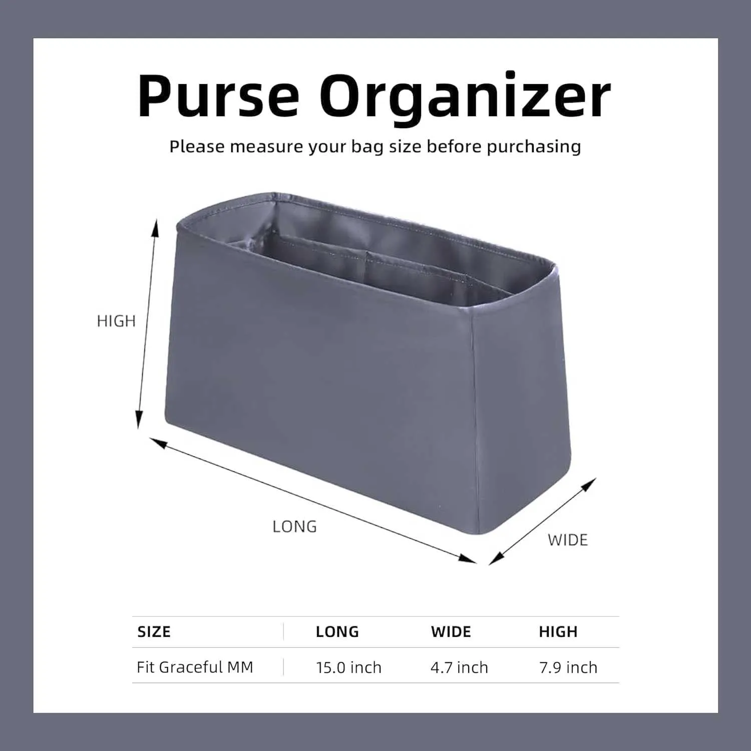 Organizer Insert for LV Graceful mm Bags,Black,Luxury Bags Storage with Silk, Lightweight Shaper for Daily Use, Pockets Large Capacity