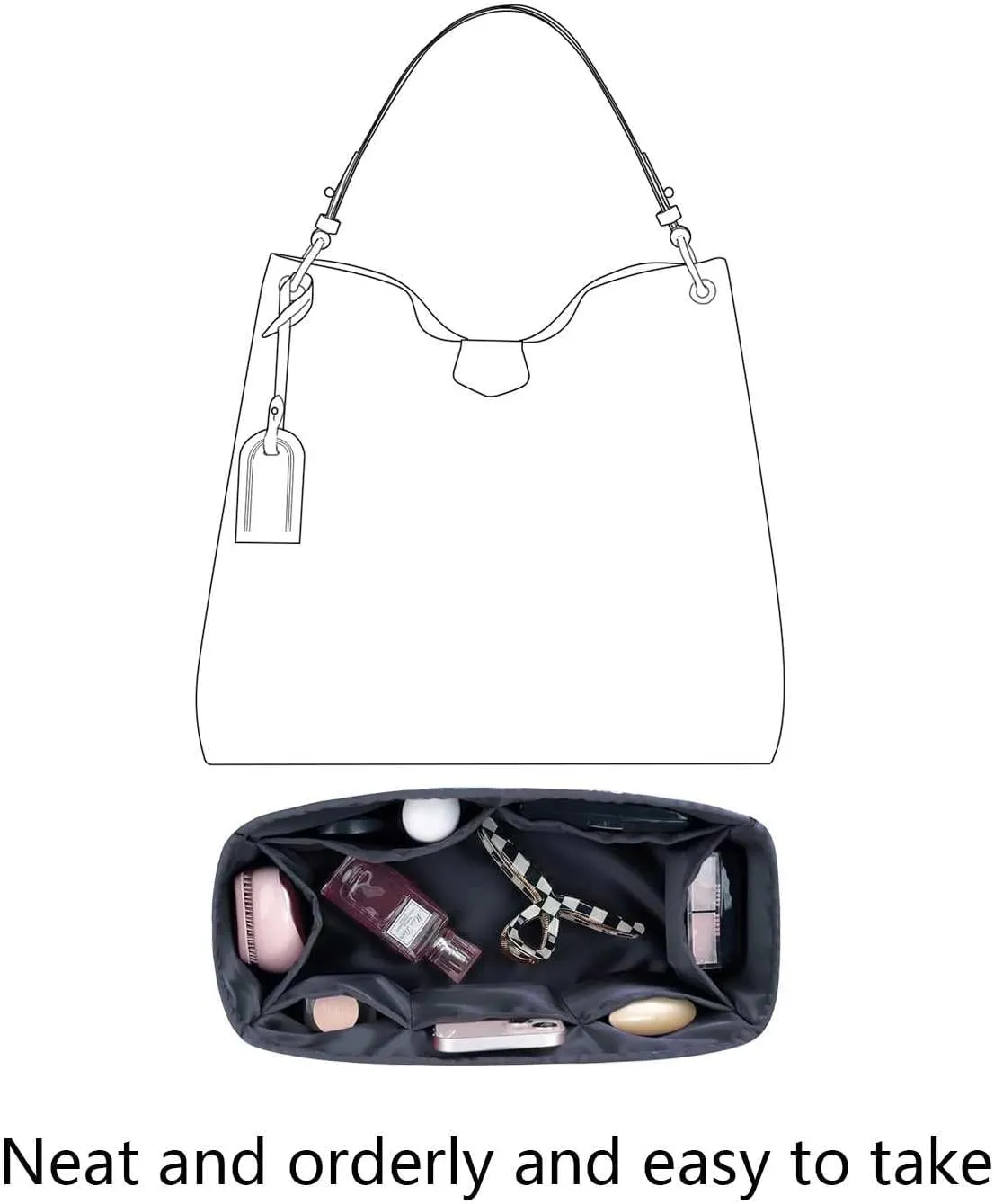 Organizer Insert for LV Graceful mm Bags,Black,Luxury Bags Storage with Silk, Lightweight Shaper for Daily Use, Pockets Large Capacity