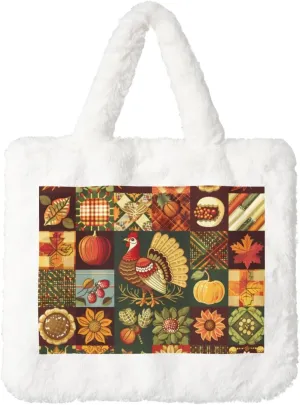 OSAM SPACE Fall Harvest Women Tote Bag, Thanksgiving Turkey Cute Fuzzy Plush Shoulder Bag, Purse Coin Pouch Accessories Tote Handbag for Winter Daily Work Dating