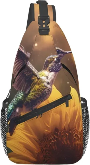 OSAM SPACE Hummingbird Sling Bag Crossbody Backpack, Sunflower Sling Chest Bag for Women Men Travel Gym Daypack