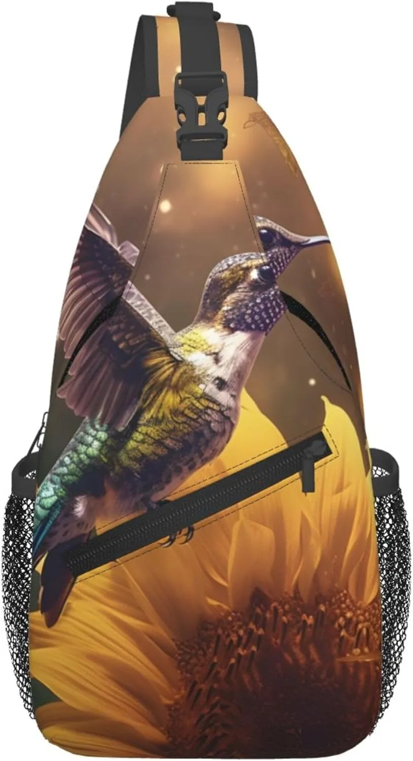 OSAM SPACE Hummingbird Sling Bag Crossbody Backpack, Sunflower Sling Chest Bag for Women Men Travel Gym Daypack