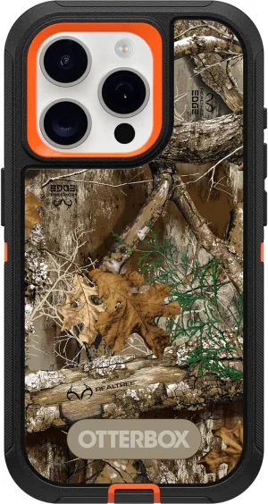 OtterBox iPhone 15 Pro (Only) Defender Series Case - Realtree Edge (Blaze Orange/Black/RT Edge), Rugged & Durable, with Port Protection, Includes Holster Clip Kickstand