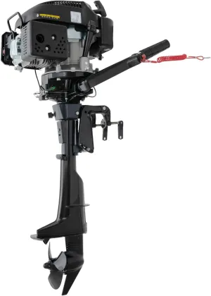 Outboard Motor, 6HP 4-Stroke Heavy Duty Gas Powered Boat Engine with Air-Cooled & CDI System, Outboard Engine for Small Boats, Such As Inflatable Boats, Iron Boats, Plastic Boats