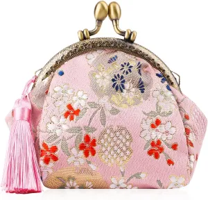 Oyachic Embroider Coin Purse Vintage Wallets Canvas Change Pouch Floral Trinkets Small Kiss Lock Clasp Handbag Jewelry Bag Tassels Women