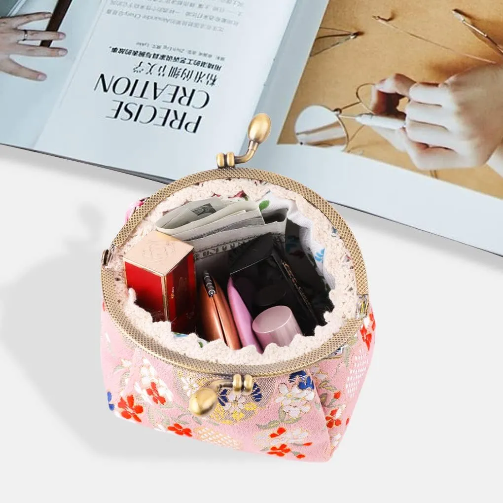 Oyachic Embroider Coin Purse Vintage Wallets Canvas Change Pouch Floral Trinkets Small Kiss Lock Clasp Handbag Jewelry Bag Tassels Women