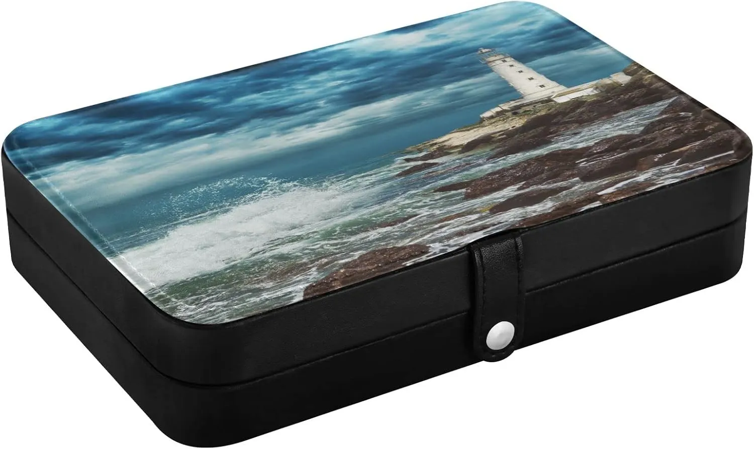 Oyihfvs Stormy Sky Over Lighthouse Sits on the Edge of the Crimean Peninsula Leather Jewelry Bag, Jewelry Storage, Portable Jewelry Organizer Boxes for Women Lady Necklace, Earrings, Rings, Bracelet