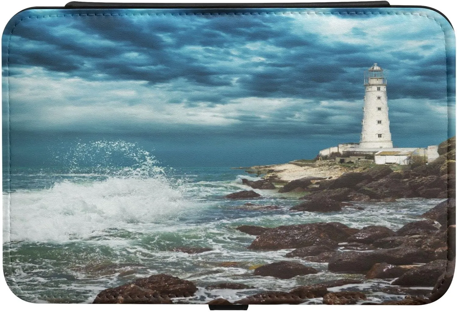 Oyihfvs Stormy Sky Over Lighthouse Sits on the Edge of the Crimean Peninsula Leather Jewelry Bag, Jewelry Storage, Portable Jewelry Organizer Boxes for Women Lady Necklace, Earrings, Rings, Bracelet