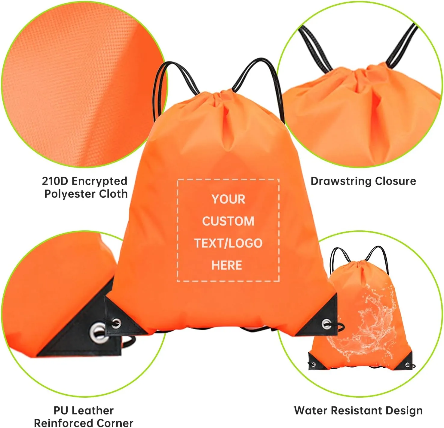 pack of 100 Custom Bags With Your Logo,customized backpack,promotional items,Drawstring Backpacks,Great for Everyday Use (Custom Orange)