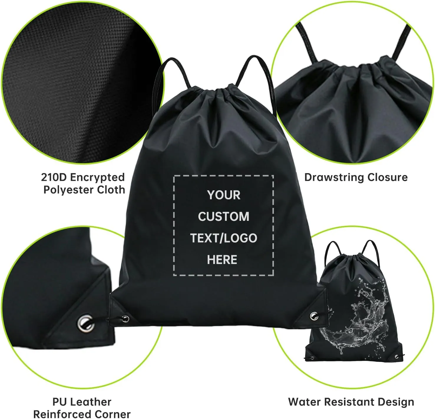 pack of 50 Custom Bags With Your Logo,Drawstring Backpacks Bulk String Bag,Great for Travelling, Gym and for Everyday Use (Custom black)