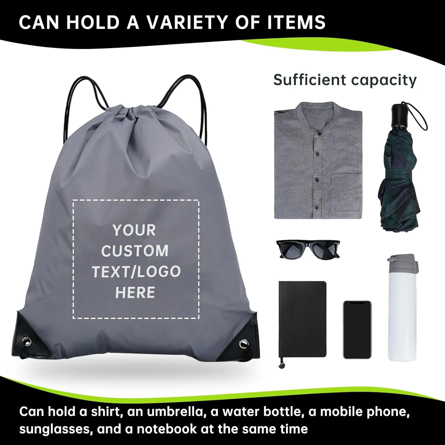 pack of 50 Custom Bags With Your Logo,Drawstring Backpacks Bulk String Bag,Great for Travelling, Gym and for Everyday Use (Custom gray)