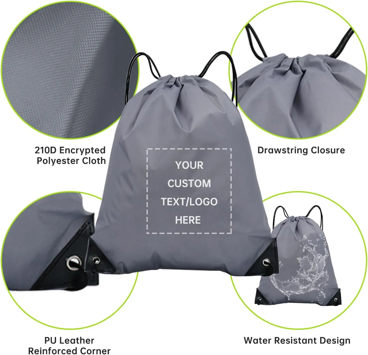 pack of 50 Custom Bags With Your Logo,Drawstring Backpacks Bulk String Bag,Great for Travelling, Gym and for Everyday Use (Custom gray)
