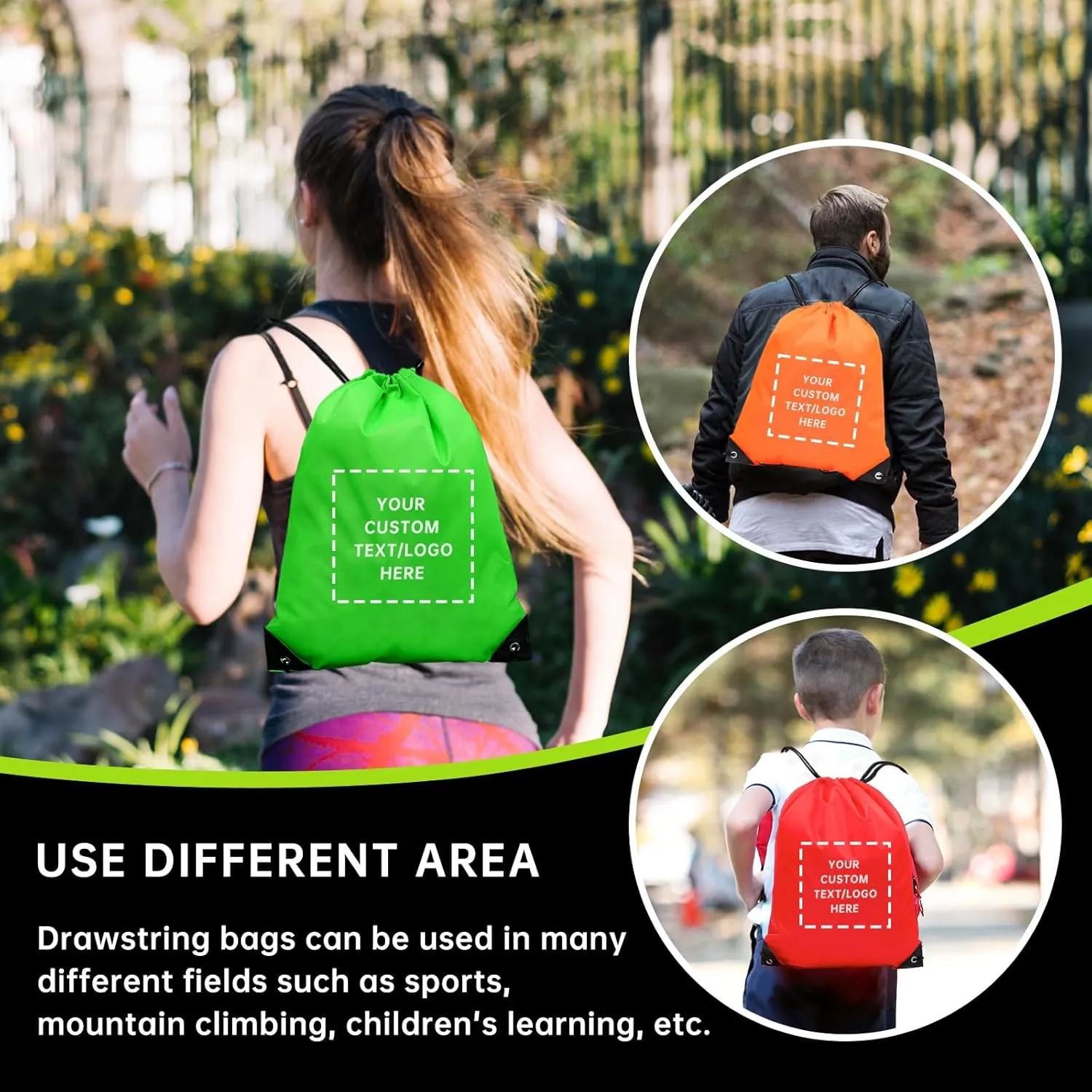 pack of 50 Custom Bags With Your Logo,Drawstring Backpacks Bulk String Bag,Great for Travelling, Gym and for Everyday Use (Custom gray)