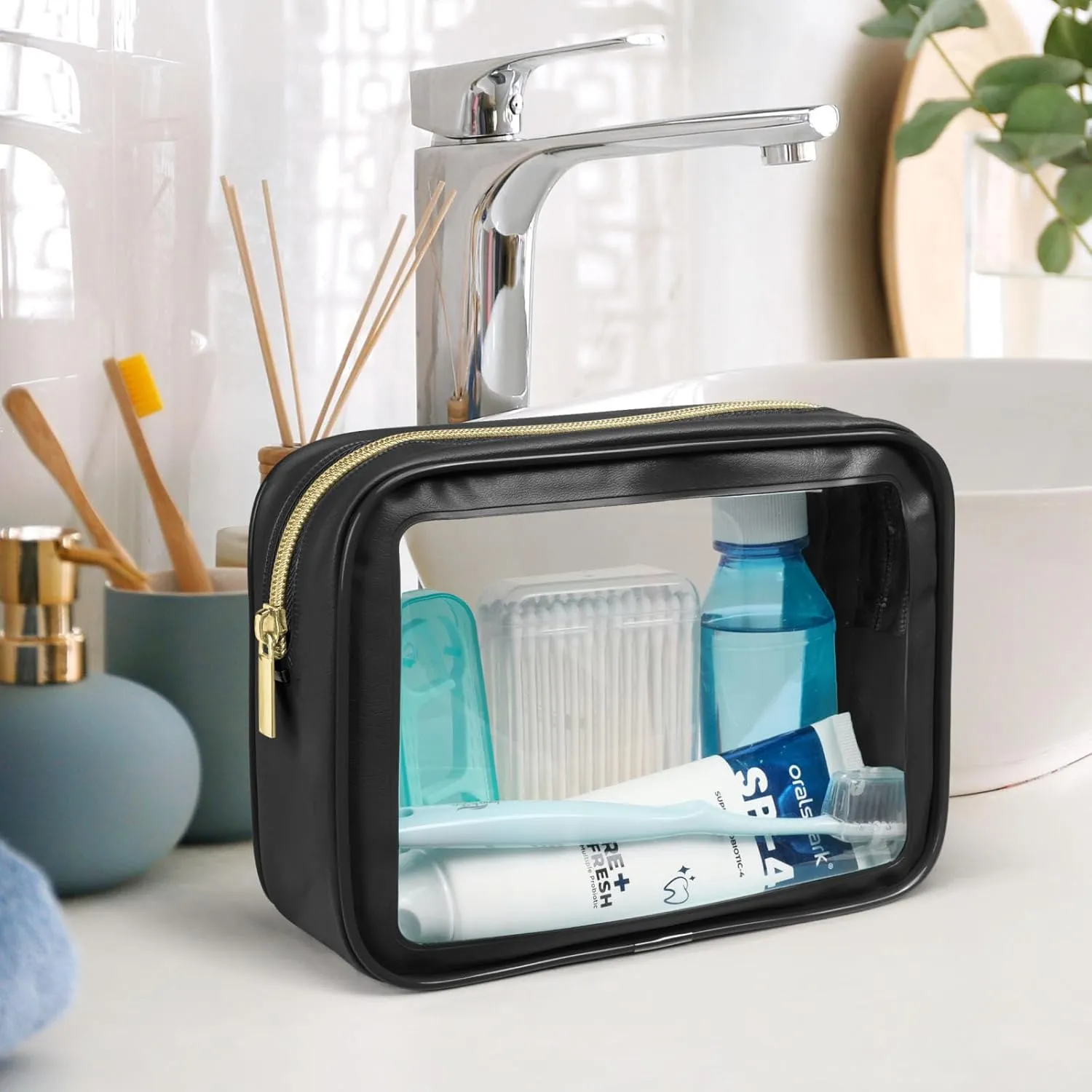 PACKISM TSA Approved Toiletry Bag - 3 Pack Upgrade Color-Edged Clear Makeup Bag, Clear Toiletry Bag For Traveling Fits Various Storage Needs, Black/Pink/Turquoise