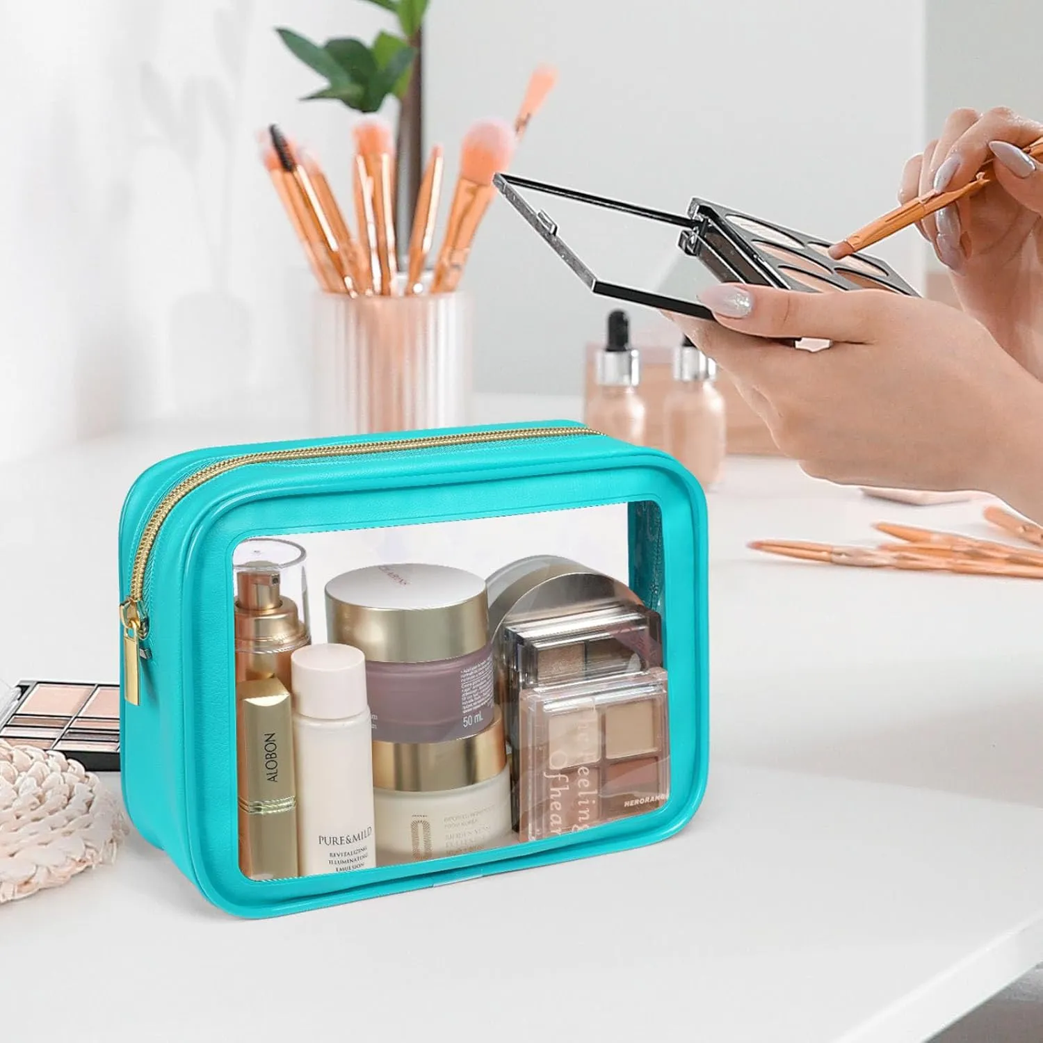 PACKISM TSA Approved Toiletry Bag - 3 Pack Upgrade Color-Edged Clear Makeup Bag, Clear Toiletry Bag For Traveling Fits Various Storage Needs, Black/Pink/Turquoise
