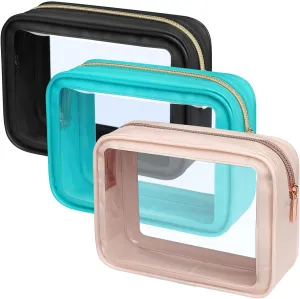 PACKISM TSA Approved Toiletry Bag - 3 Pack Upgrade Color-Edged Clear Makeup Bag, Clear Toiletry Bag For Traveling Fits Various Storage Needs, Black/Pink/Turquoise