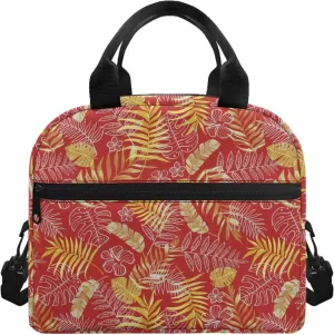 Palm Frond Lunch Tote Handbag for Women Thermal Insulated Bento Bag with Adjustable Shoulder Strap Lightweight Lunchbox for Travel Hiking Work