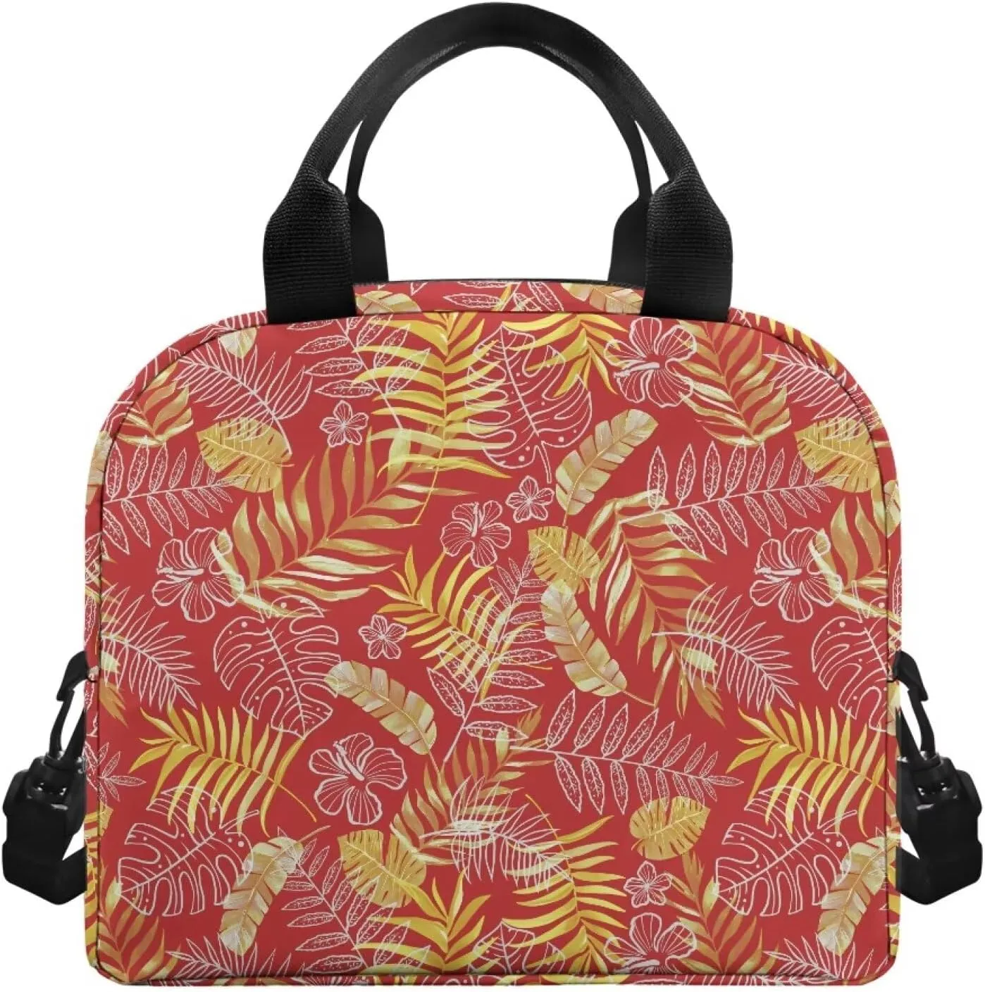 Palm Frond Lunch Tote Handbag for Women Thermal Insulated Bento Bag with Adjustable Shoulder Strap Lightweight Lunchbox for Travel Hiking Work
