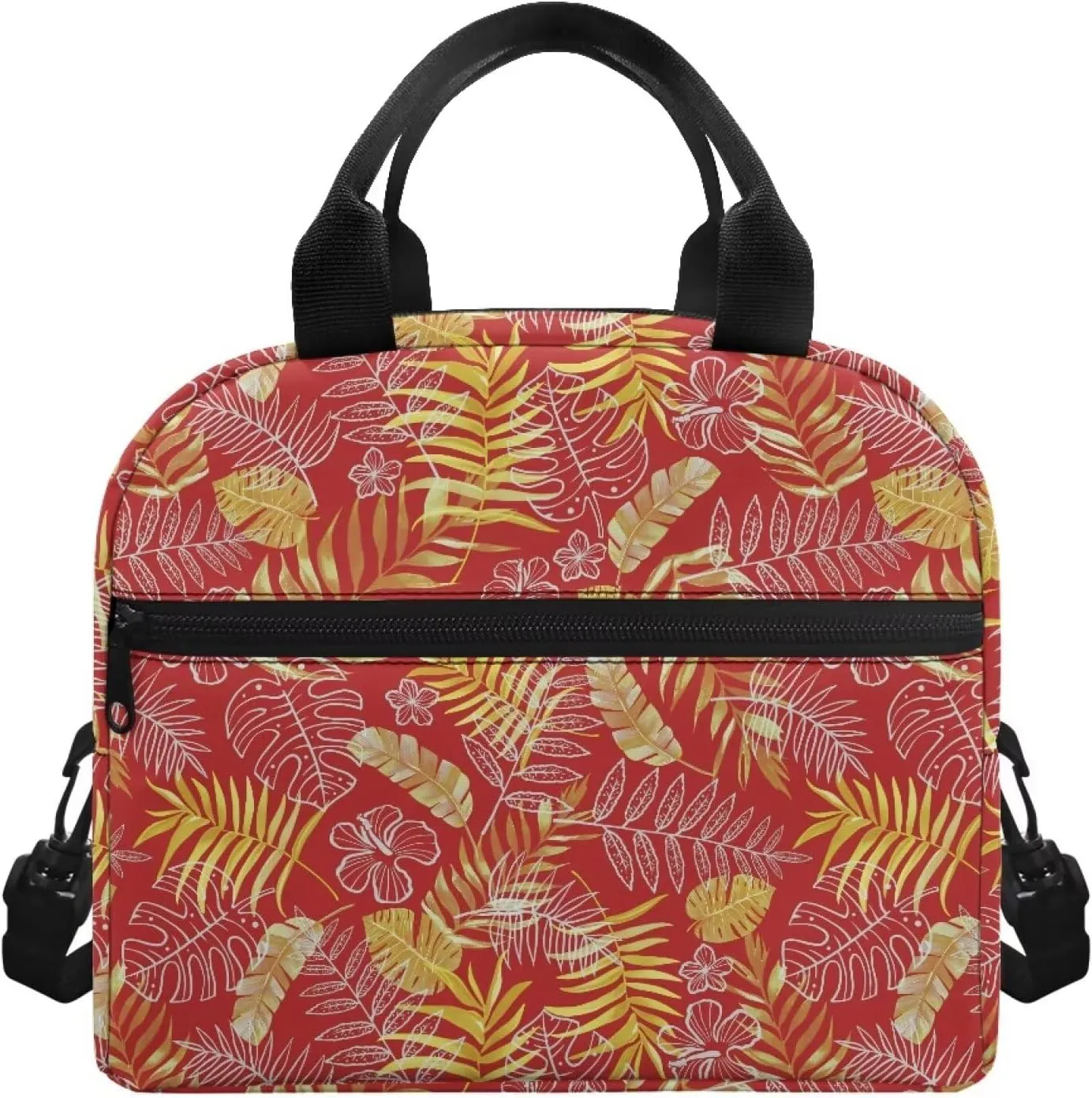 Palm Frond Lunch Tote Handbag for Women Thermal Insulated Bento Bag with Adjustable Shoulder Strap Lightweight Lunchbox for Travel Hiking Work