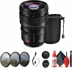 Panasonic Lumix S PRO 50mm f/1.4 Lens (S-X50) Bundle Including: 3-Piece Filter Kit, Lens Caps, Lens Pouch, Cap Keeper, Full Cleaning Kit