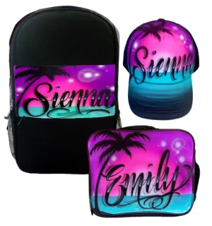 Paradise Script - Custom Combo (2) 1x TruckerCap, 1x Backpack, 1x Lunchbox