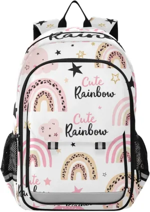 Pastel Rainbows Leopard Print Back Bag for Kids, Backpack Boys Elementary School, Girls Travel Backpack