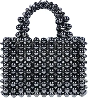 Pearl Bag, Acrylic Beaded Handmade Women’s Bag, Pearl Clutch Purse Handheld Small Square Handbag for Women Party