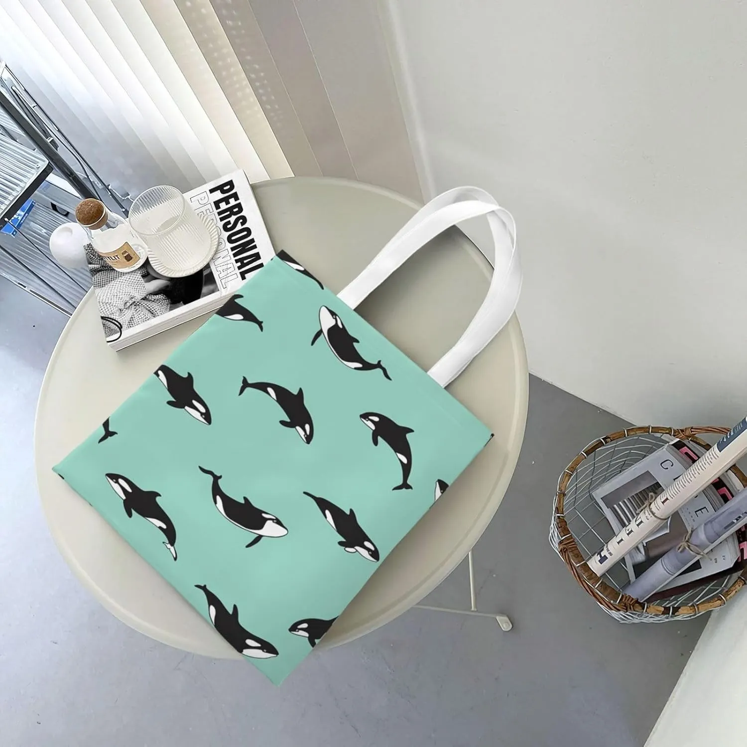 Penguin Balloon Snowflake Print Large Canvas Beach Travel Reusable Grocery Shopping Tote Bag Portable Storage Handbag