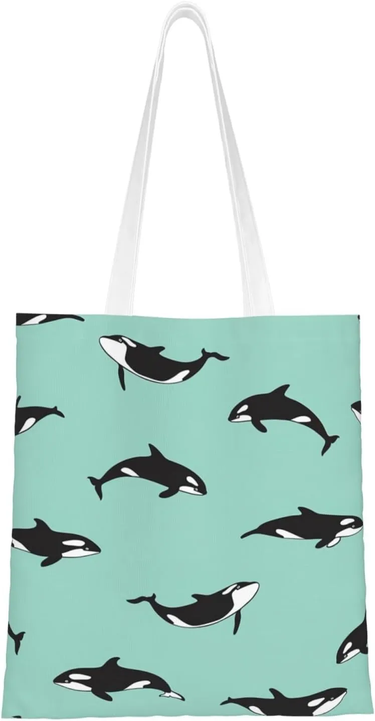 Penguin Balloon Snowflake Print Large Canvas Beach Travel Reusable Grocery Shopping Tote Bag Portable Storage Handbag