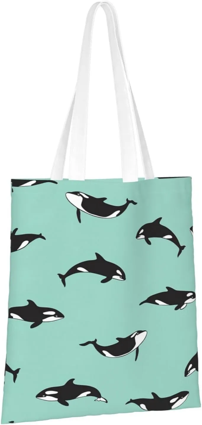 Penguin Balloon Snowflake Print Large Canvas Beach Travel Reusable Grocery Shopping Tote Bag Portable Storage Handbag