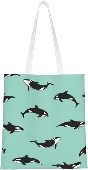 Penguin Balloon Snowflake Print Large Canvas Beach Travel Reusable Grocery Shopping Tote Bag Portable Storage Handbag
