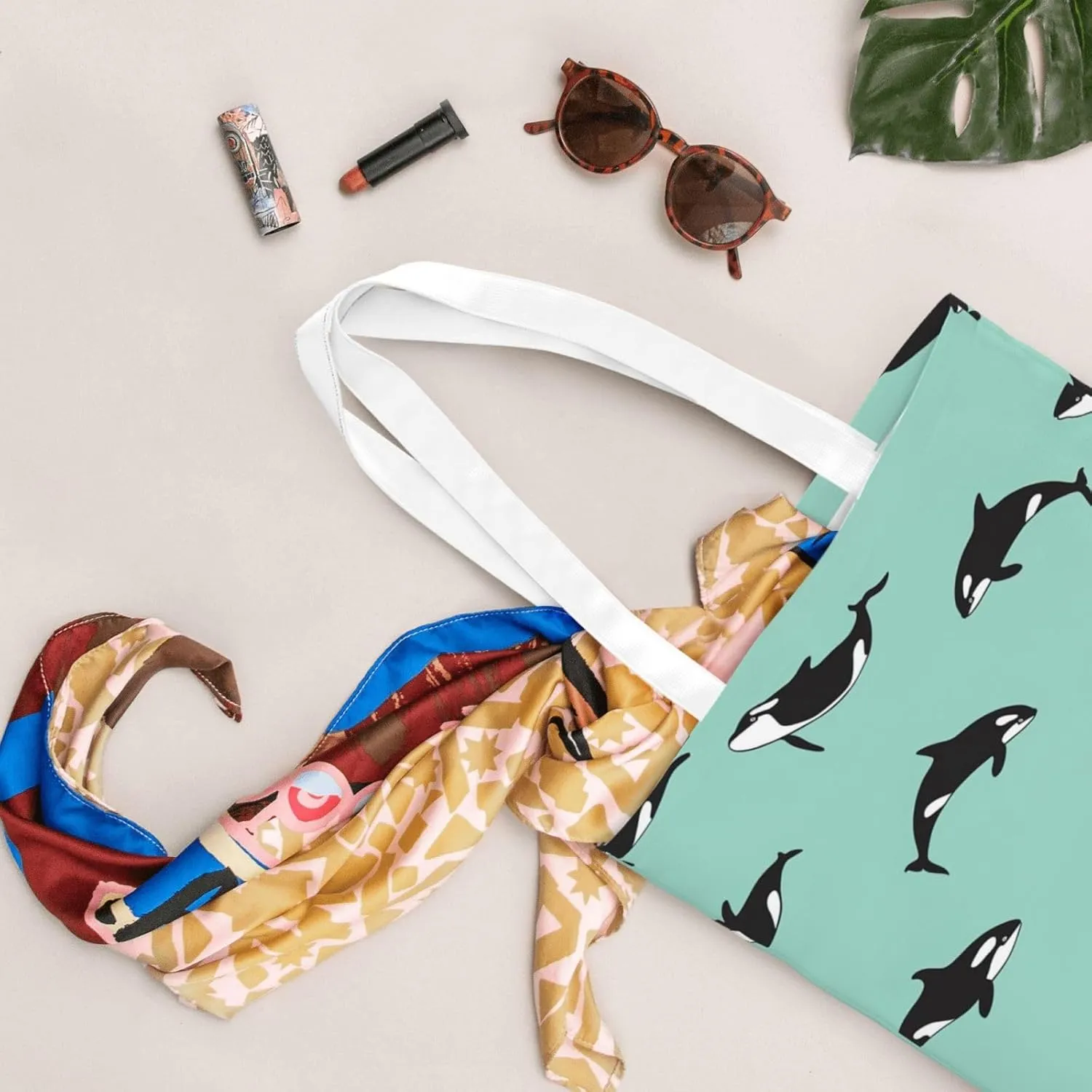 Penguin Balloon Snowflake Print Large Canvas Beach Travel Reusable Grocery Shopping Tote Bag Portable Storage Handbag