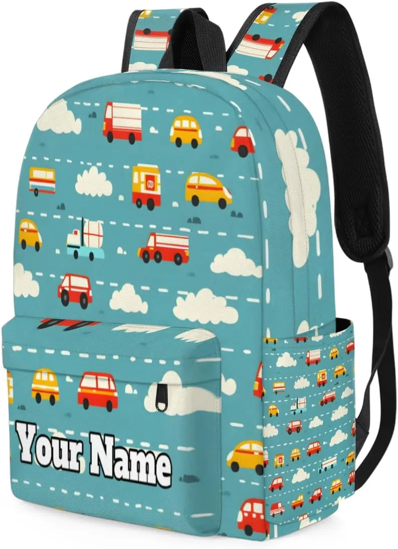 Personalized Cars Print Preschool Toddler Backpack for Boys Girls Custom Kids Name Small Bookbags Kindergarten Elementary Backpack, Cartoon Car