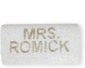 Personalized Custom Clutch Purse for Women, Beaded Clutch Crossbody Bag with Silver Chain Strap, Perfect for Wedding, Bridal Shower, Bachelorette Party, Engagement, & Honeymoon