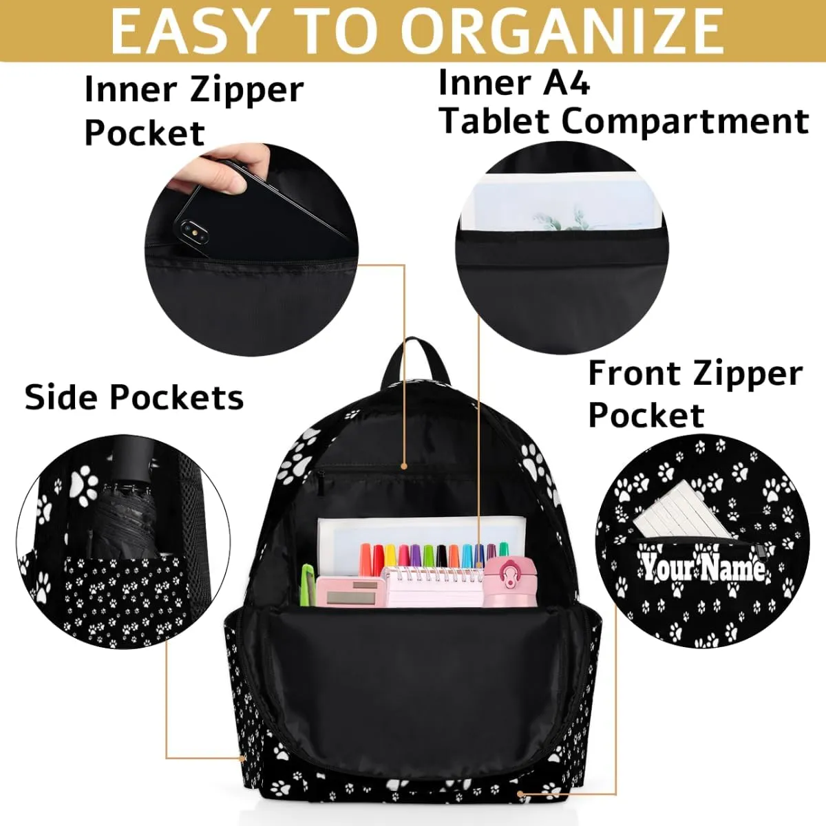 Personalized Dog Paw Print Preschool Toddler Backpack for Boys Girls Custom Kids Name Small Bookbags Kindergarten Elementary Backpack, Paw Print