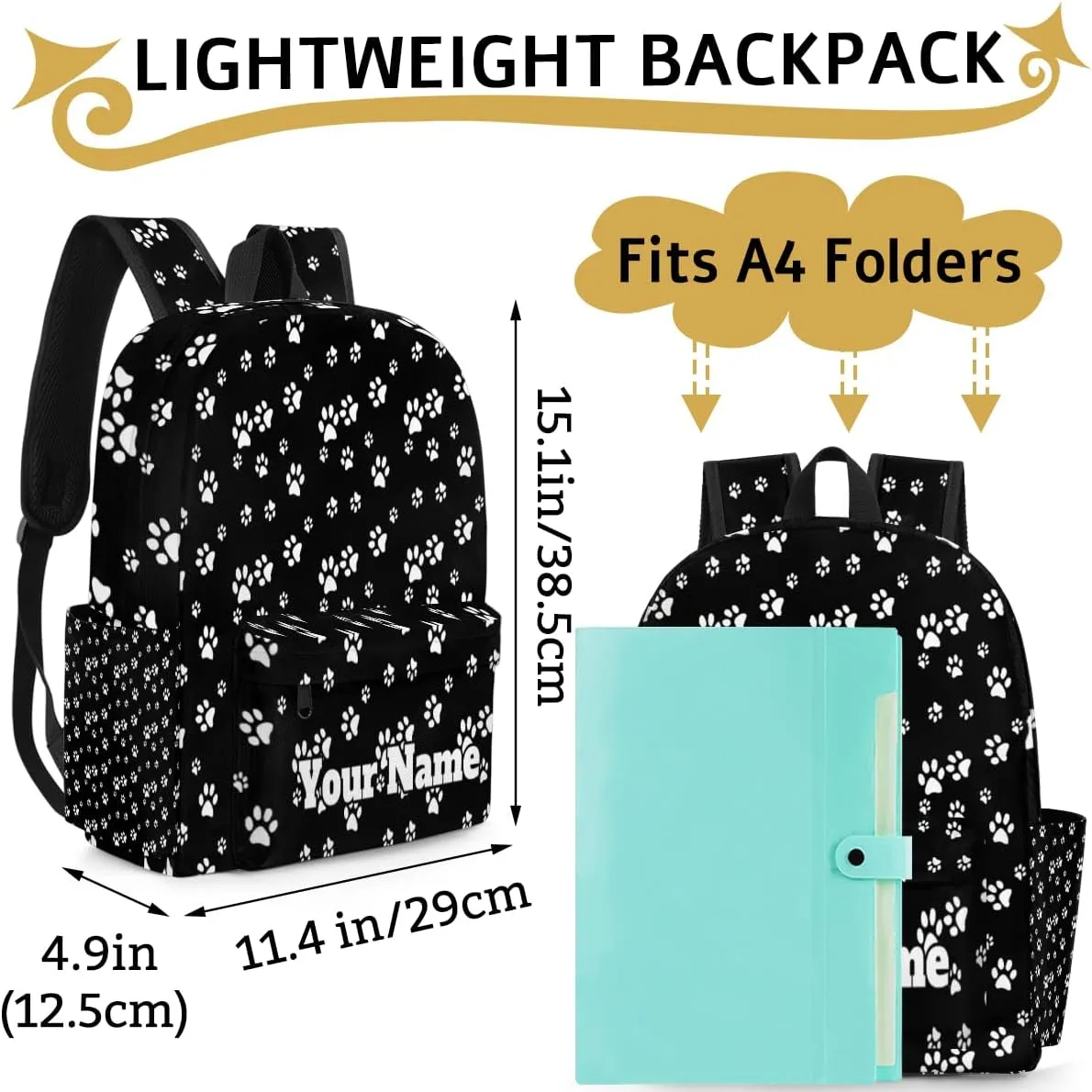 Personalized Dog Paw Print Preschool Toddler Backpack for Boys Girls Custom Kids Name Small Bookbags Kindergarten Elementary Backpack, Paw Print