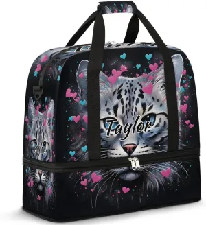 Personalized Duffel Bag with Name, Custom Cat Valentine's Day Travel Sports Gym Yoga Beach Bag Customized Weekender Overnight Bag with Shoes Compartment for Women, Cat Print