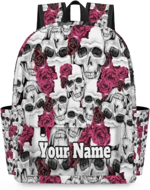 Personalized Flower Skull Preschool Toddler Backpack for Boys Girls Custom Kids Name Small Bookbags Kindergarten Elementary Backpack, Skull Print
