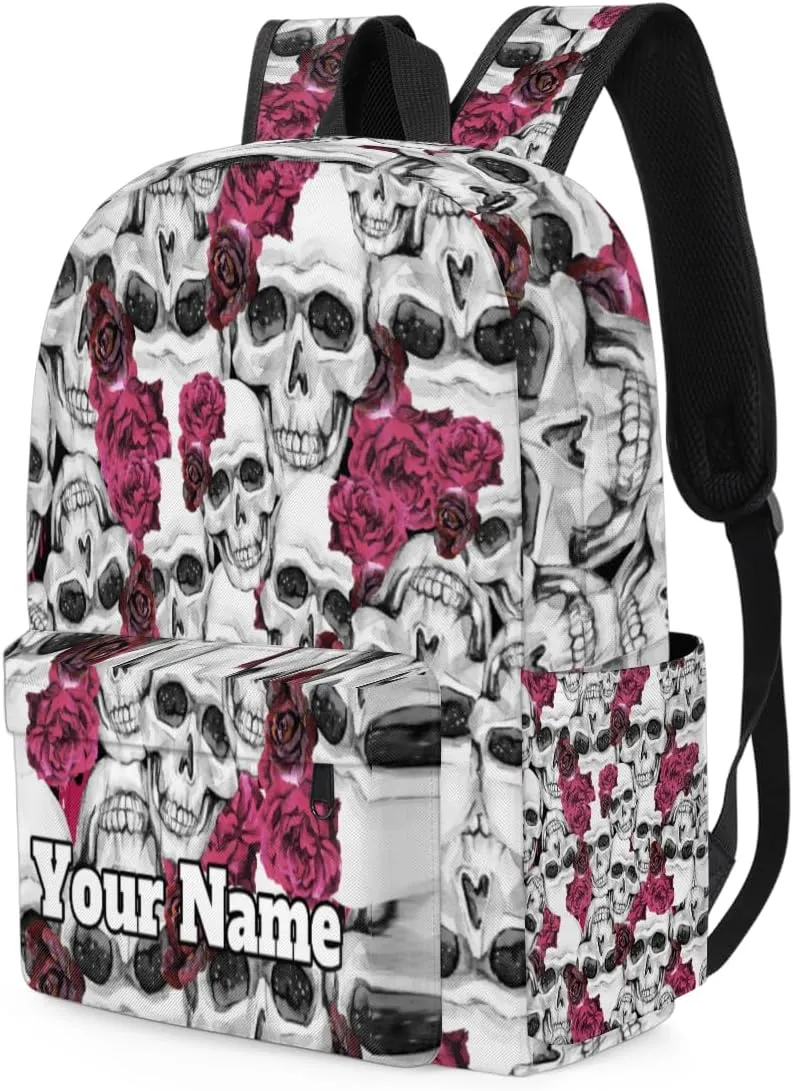 Personalized Flower Skull Preschool Toddler Backpack for Boys Girls Custom Kids Name Small Bookbags Kindergarten Elementary Backpack, Skull Print