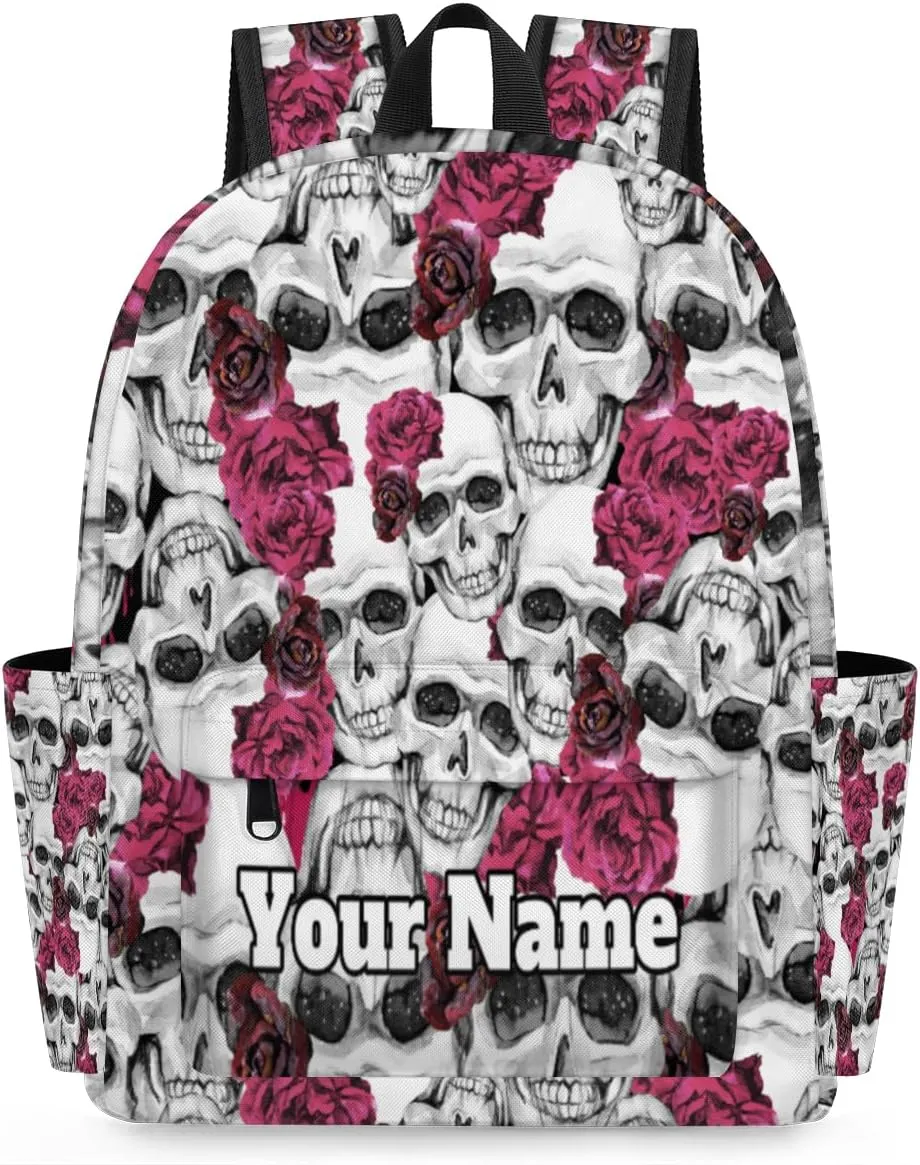 Personalized Flower Skull Preschool Toddler Backpack for Boys Girls Custom Kids Name Small Bookbags Kindergarten Elementary Backpack, Skull Print
