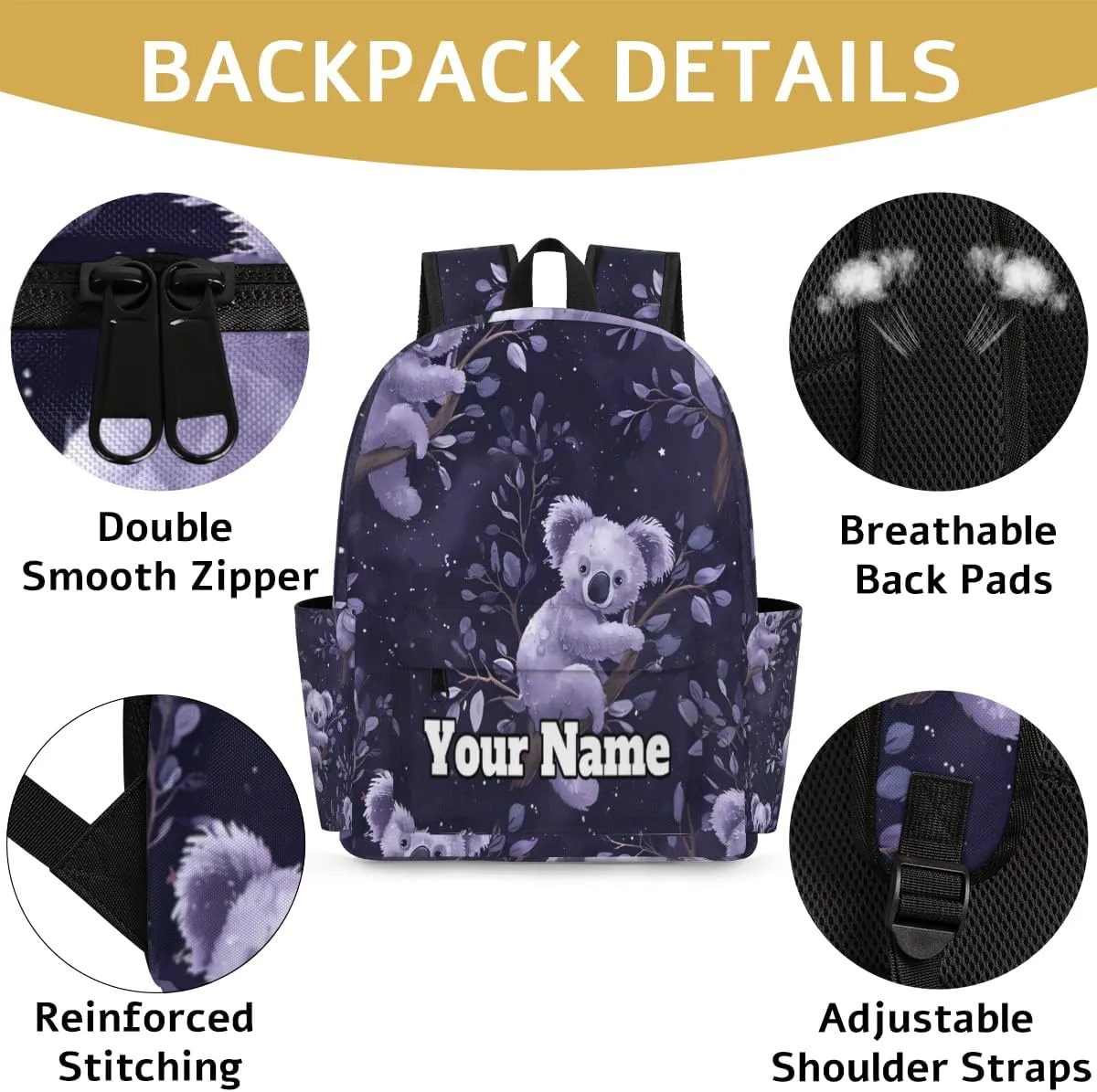 Personalized Koala Bear Preschool Toddler Backpack for Boys Girls Custom Kids Name Small Bookbags Kindergarten Elementary Backpack, Cute Koalas Bear Print