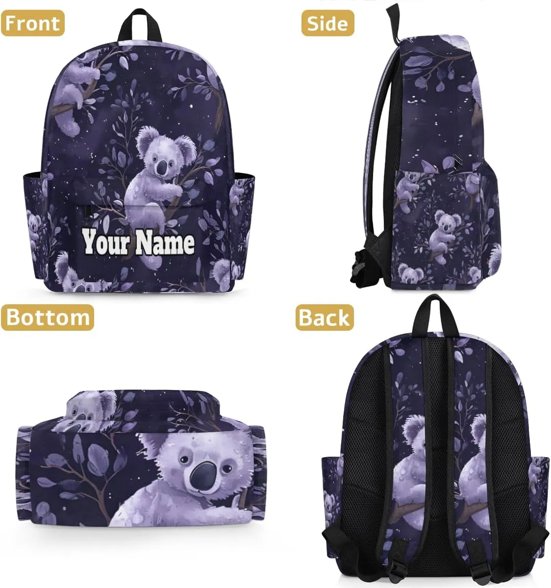 Personalized Koala Bear Preschool Toddler Backpack for Boys Girls Custom Kids Name Small Bookbags Kindergarten Elementary Backpack, Cute Koalas Bear Print